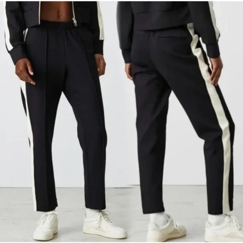 Everlane Dream Pant in Black with Off White Track Stripe